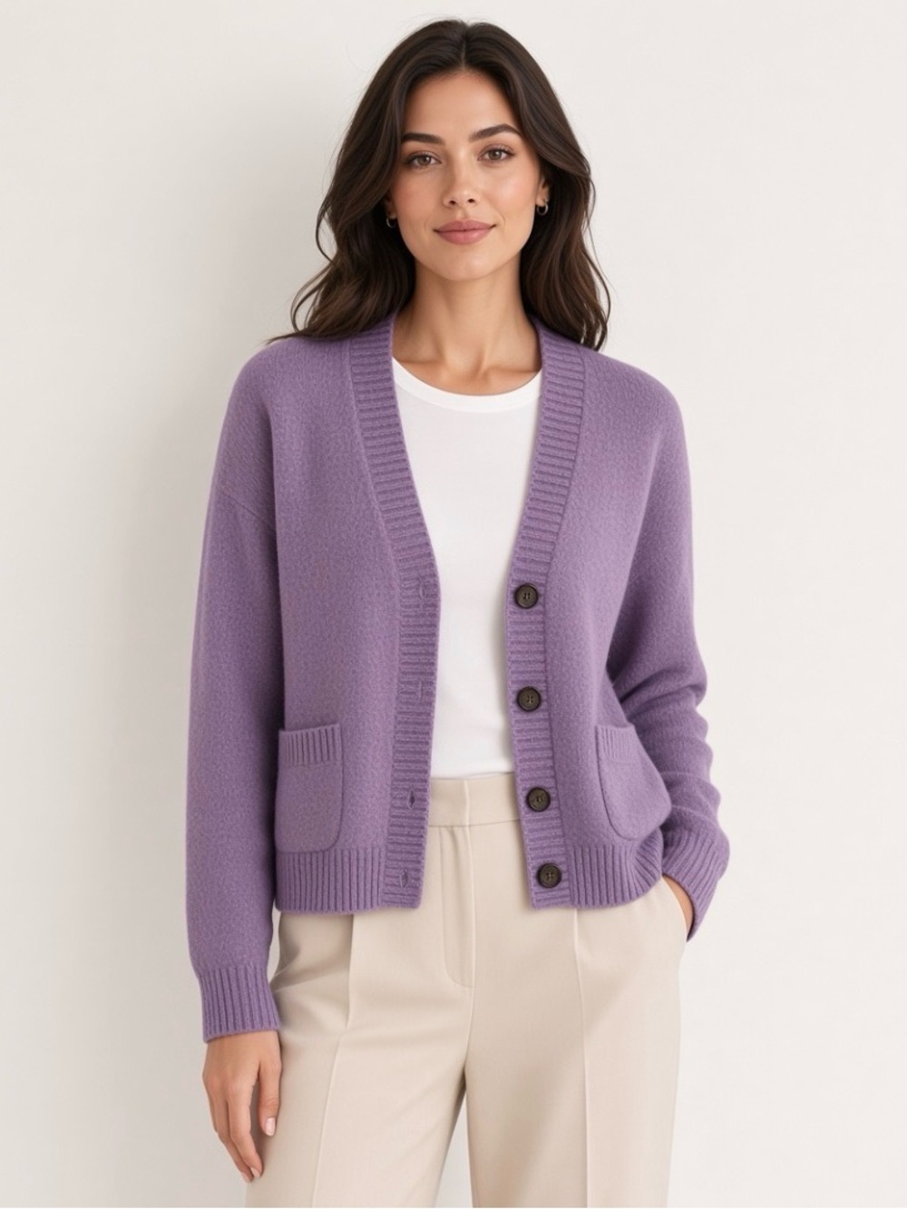 Uniqlo Heathered Purple V-Neck Cardigan with Pockets – Size M